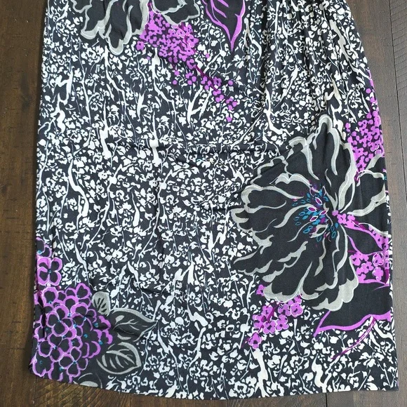 NWT ETRO Milano Floral Print Black Purple Gray Viscose Dress, Size 42 (US 8)